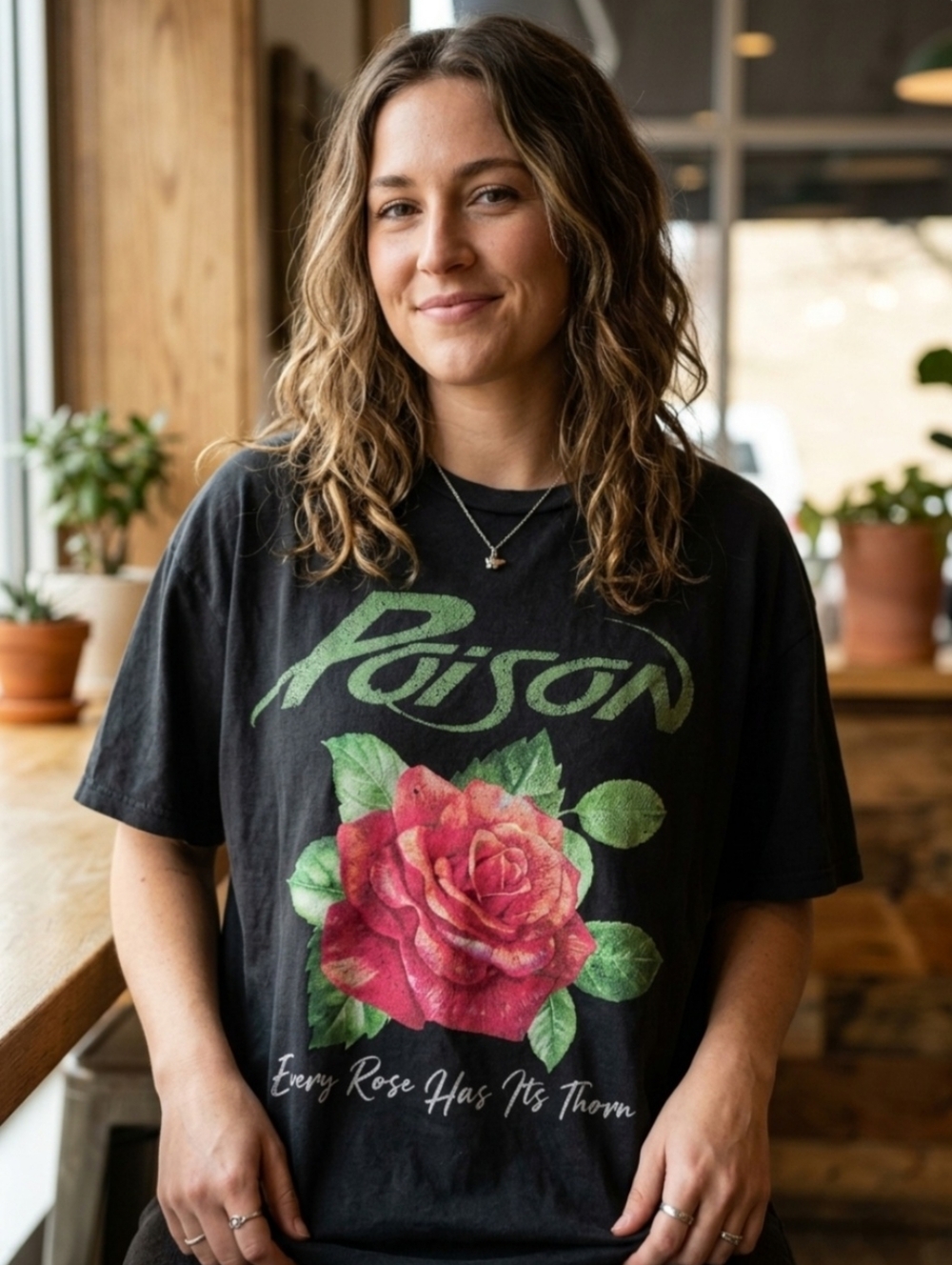 🌹EUC Poison "Every Rose Has Its Thorn Graphic T-Shirt" Washed Black/Green SMALL